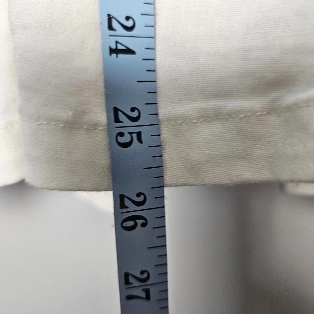Chico's Linen Roll‎ Sleeve Stretch Blazer 2.5 (14) Ivory Open Front Zip Pocket